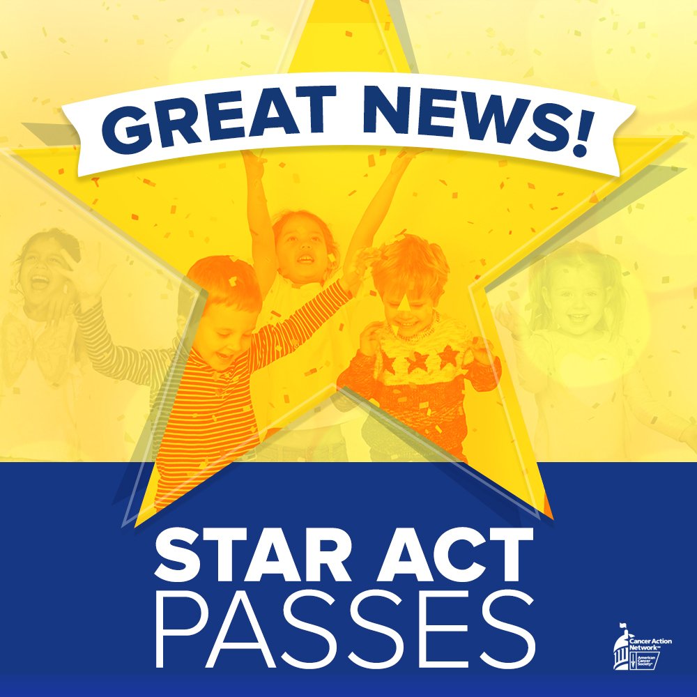 ACSCANWY's tweet photo. Great news! #STARAct just passed in US House &amp; on its way to the President's desk to be signed in to law! This lays the groundwork for better treatments and more kids' lives saved from childhood cancer. https://t.co/m1Ws9KONzX