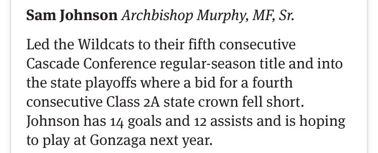 wildcatsprts's tweet photo. Congrats to senior Sam Johnson on being named to this year’s @seatimespreps Star Times for boys soccer! #MurphyPride https://t.co/R2iPdUi7xW