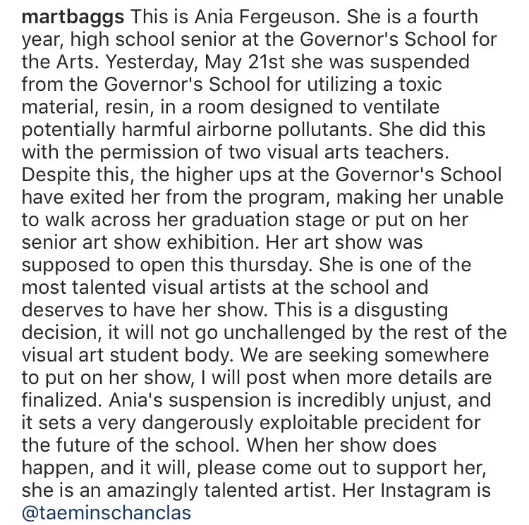 abellehayford's tweet photo. (Thread)(rts are appreciated)I recently found out that one of my friends,Ania, was suspended from my old art magnet school.She was given permission by two of her teachers to spray resin in a room designed to ventilate toxins. Now  she’s barred from graduating because of this https://t.co/DRi8YWoDwv