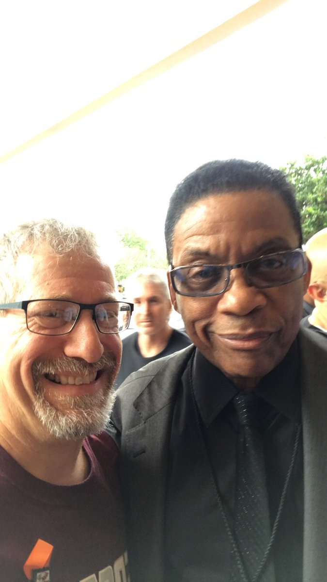 fsutoby's tweet photo. So excited to meet the legend himself @HerbieHancock before tonight’s #WhatWePlayIsLife performance at @cstheater featuring my friend and fellow #MightyTitan @pianoplayerken & the Stoneman Douglas Jazz Band. #MSDStrong #JazzStrong https://t.co/YMfjKlrqkI