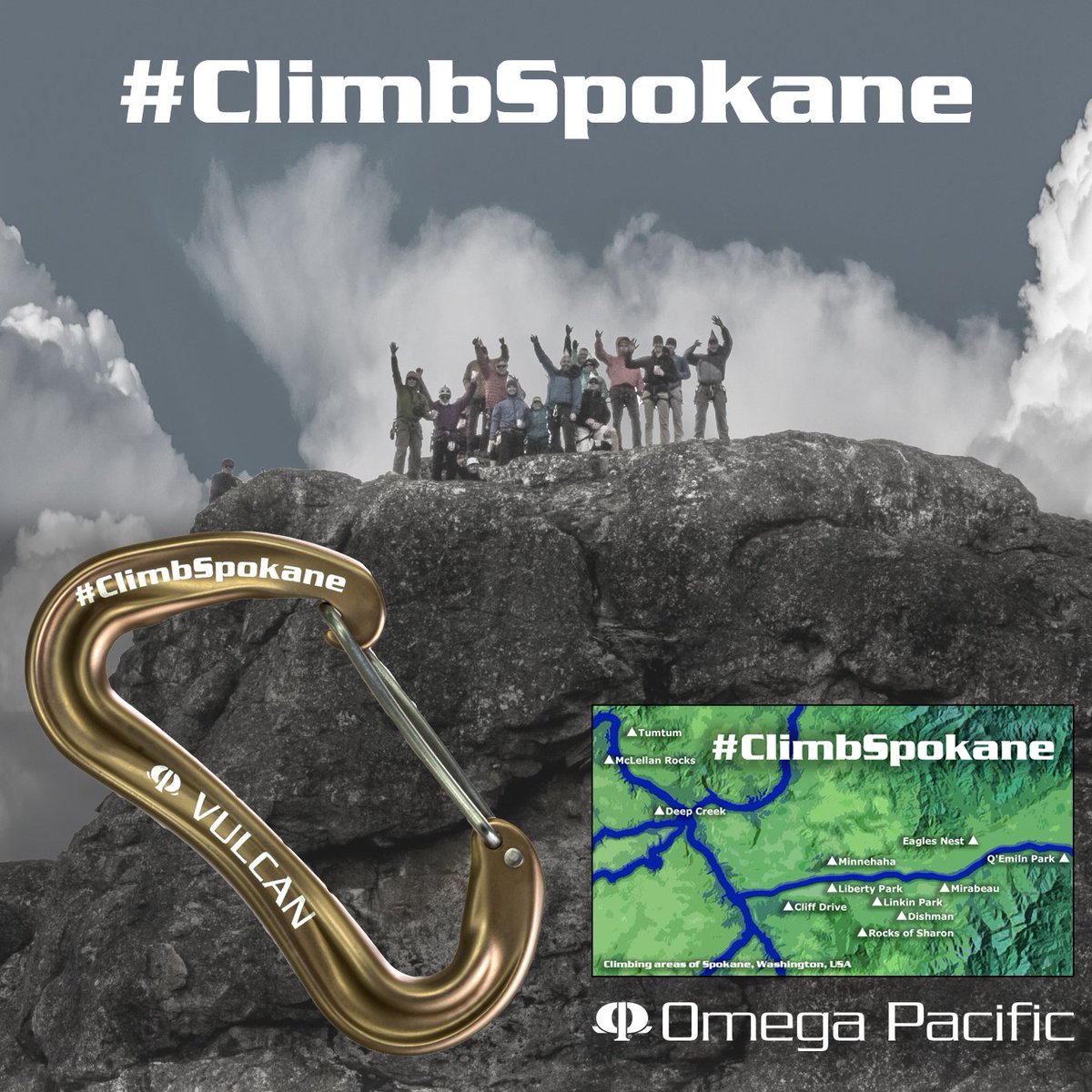 OmegaPac's tweet photo. Celebrating the regional Climbing here in the great northwest with the #ClimbSpokane edition of our popular Omega Pacific Vulcan Wiregate Carabiner. 
Not many communities can boast 12 developed areas within a quick drive of town center… #ClimbSpokane #OmegaPacific https://t.co/ma0OayBgt6