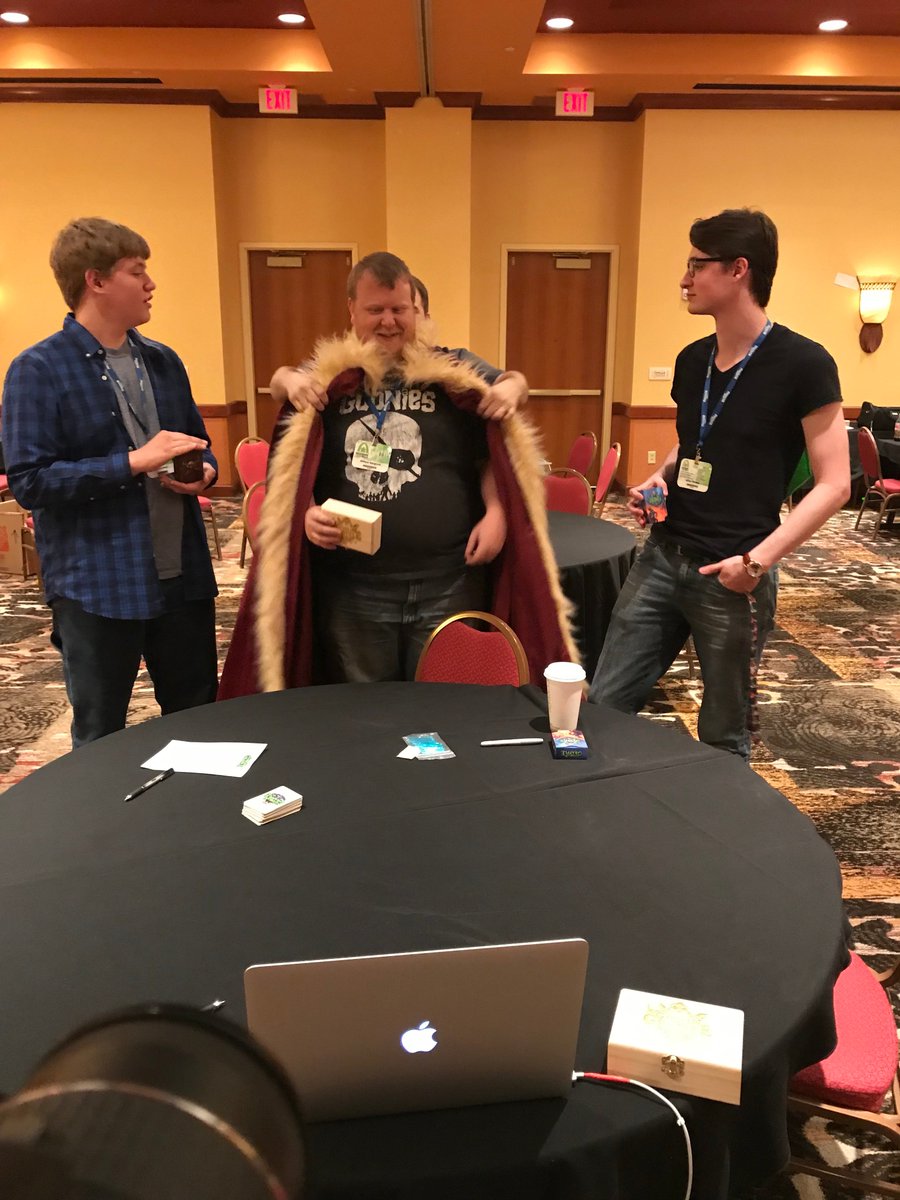 silvergamingco's tweet photo. The winner of the Goblin Grapple tournament at Geekway to the West receiving his luxurious cape!  The Con was a blast! https://t.co/NiG6q1Mr7t