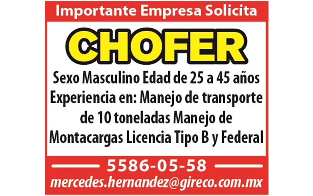 Twitter 上的 Aviso Oportuno："Se solicita #Chofer con experiencia Para más información comunícate al 5586-0558 😉 #AvisoOportuno #Empleo #Vacante https://t.co/MMLfrouc8V" / Twitter