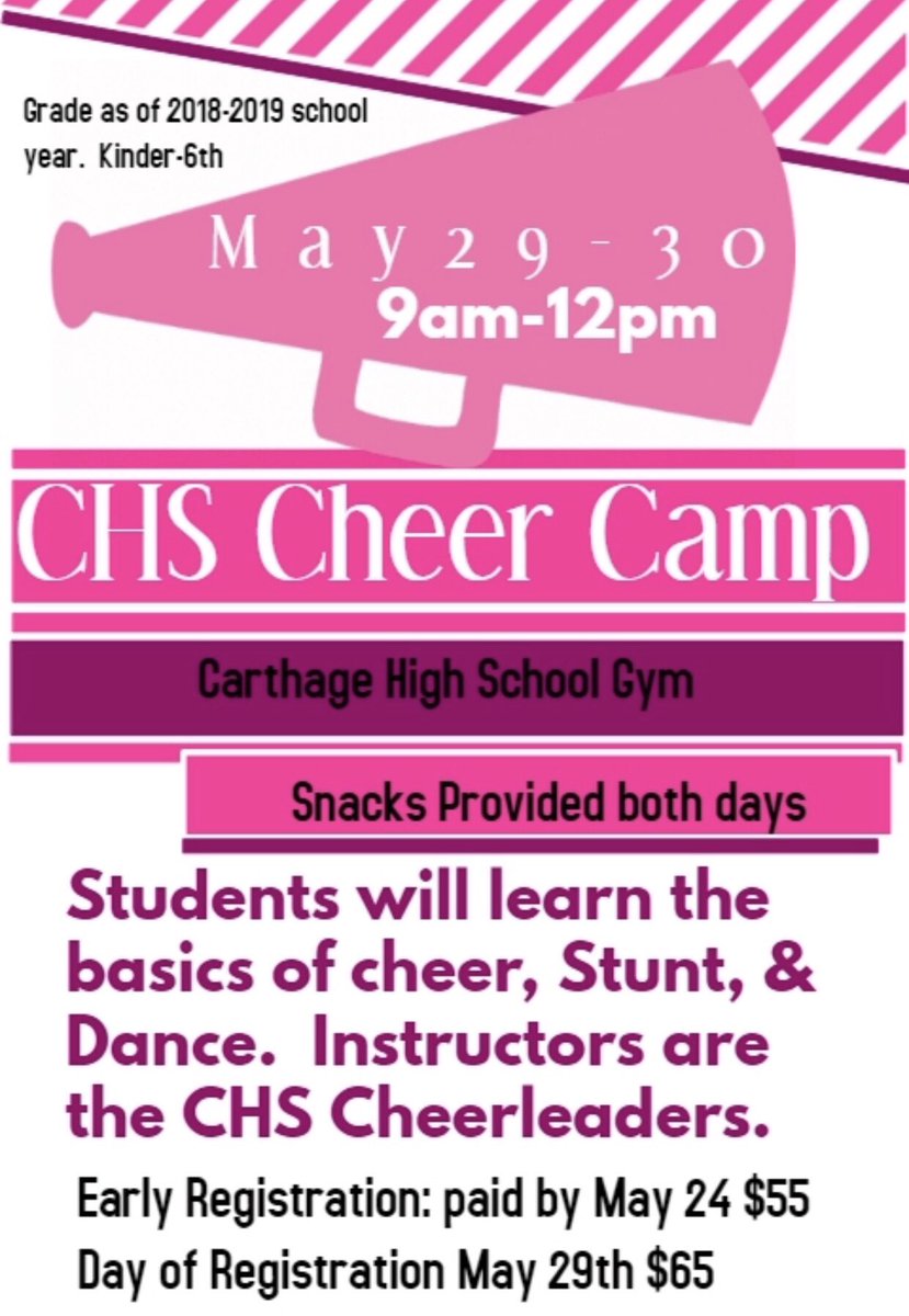 CHSCheer1's tweet photo. Come join our 2018-2019 cheerleaders in a mini cheer camp! ❤️🐾📣 https://t.co/SsDJbsbS0h