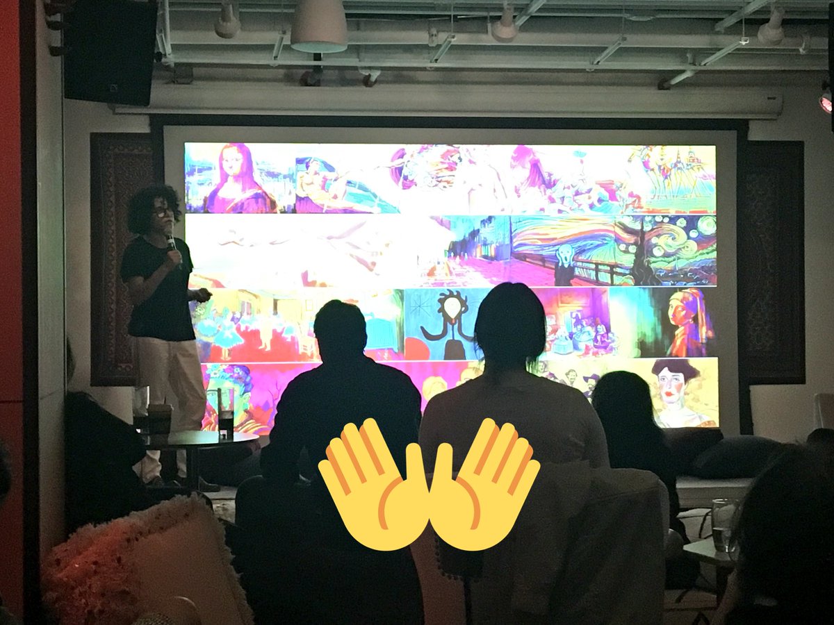 flakoubay's tweet photo. Beatriz Ramos from @PowerDada explains the end of the starving artist & how the magic happens with conversatikons btw artists on the platform without ego or monetary concerns at @AssemblageNYC #blockchainsoul #blockchainart #cryptoart #blockchainvalues #drawingtherapy #arttherapy https://t.co/BJAAMEritM