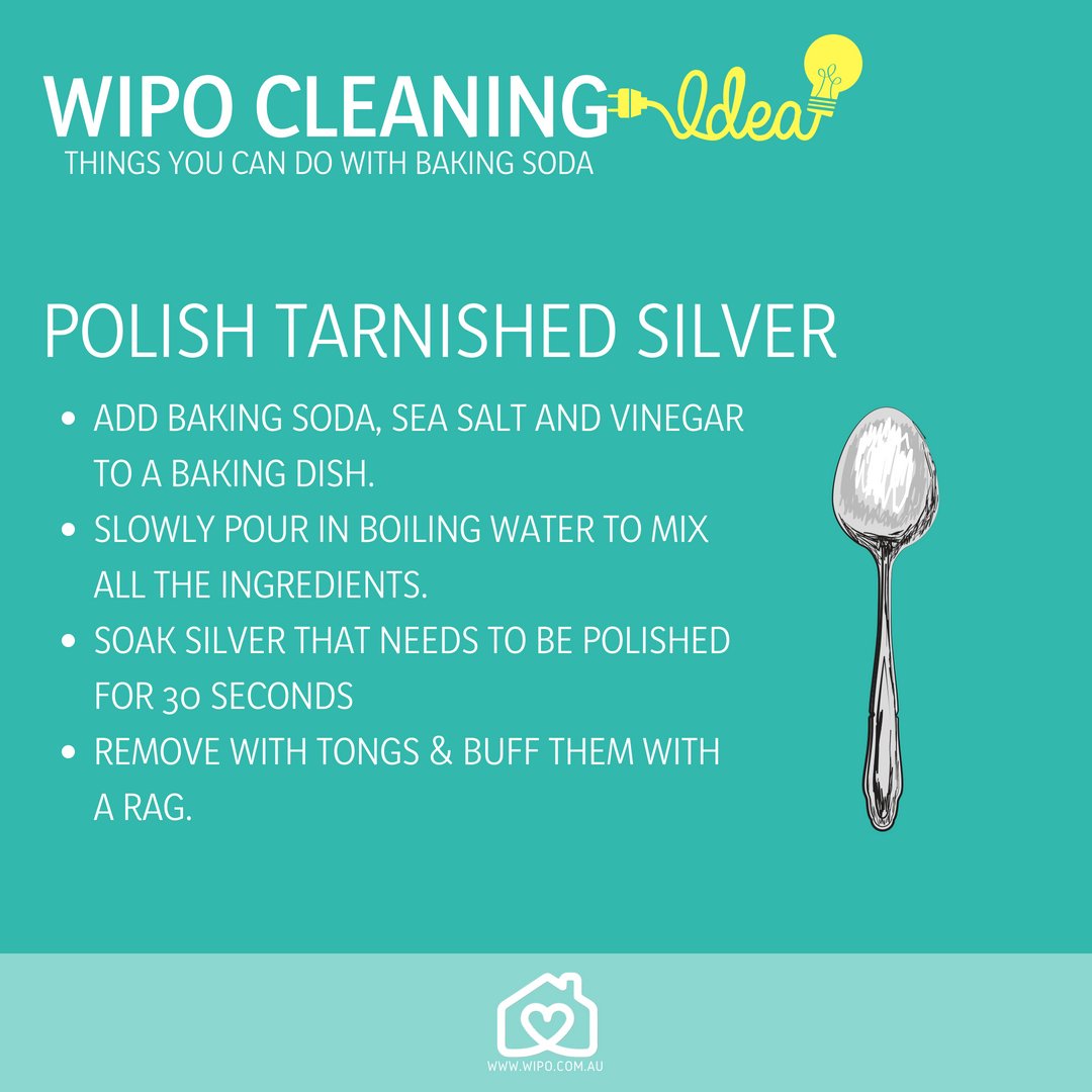 WipoApp's tweet photo. Things you can do with baking soda: Polish tarnished silver! #wipo #wipoapp #cleaning #perthsmallbusiness #realestateperth https://t.co/z3CG8S2Ssm