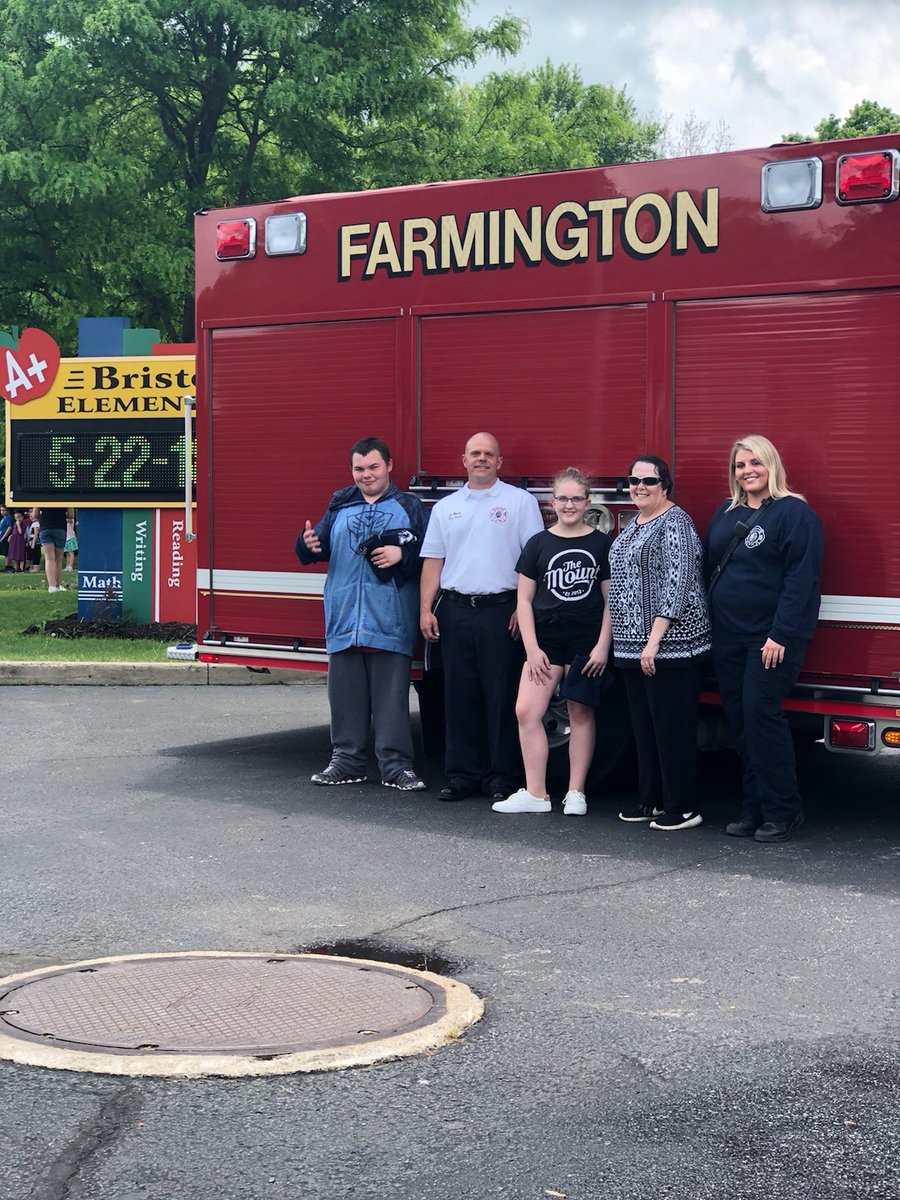 FTFD22's tweet image. “Ride Home in a Fire Truck” winners Maddie Pinto,Eric Howard, and teacher Mrs. Stewart. Fun afternoon interacting with the 6th graders!  @BristolSchools