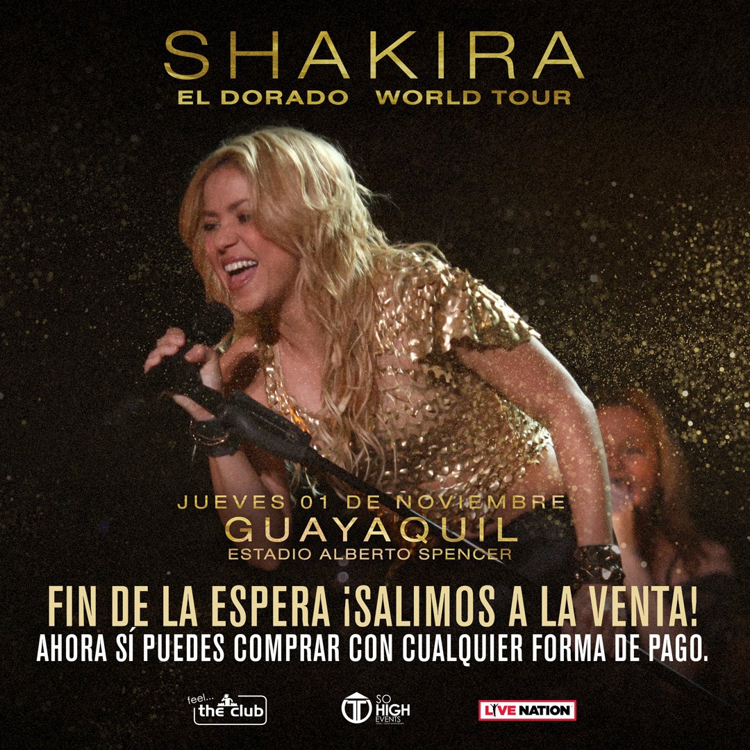 #Ecuador ¡Ya salimos a la venta! vamos a romper juntos otros récord hoy... a casa llena con #Shakira es la meta. Ingresa desde ya en ticketshow.com.ec y hagamos historia. #SohighEvents #FeelTheClub