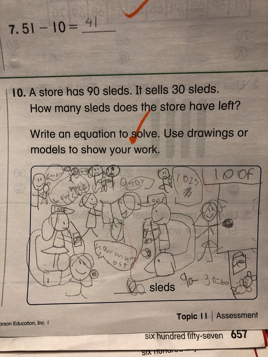 InClassTodayyy's tweet photo. Omg... this girl’s drawing to show her work... 🤦🏻‍♀️ #firstgrade #school #math https://t.co/WS9PmfpuVS