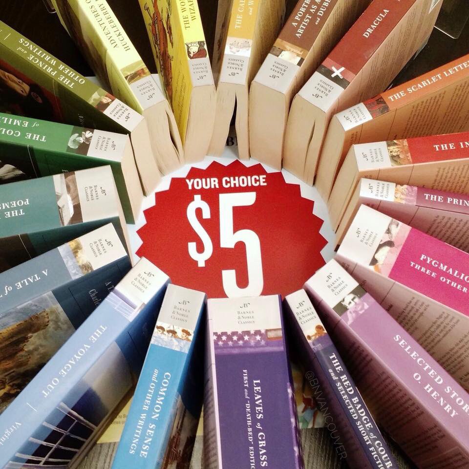 bncolumbiasc's tweet photo. It’s back! 😮 ALL #BNClassics are only $5 right now! PLUS save an extra 10% with your #BNMembership! Call us to get yours today OR use our new Buy Online, Pick Up In-Store option through https://t.co/CLvumuoQtJ! Photo by @BNVancouver. #BNForestAcres  #SummerReading #BNBuzz https://t.co/TPnat27ACI