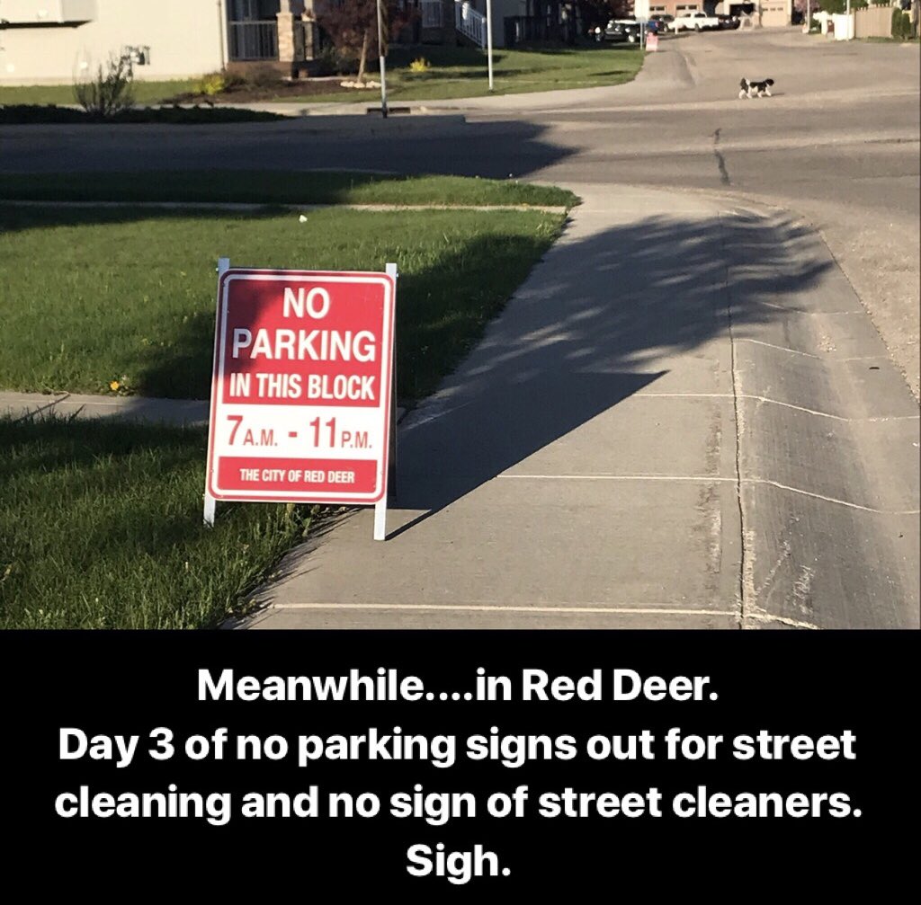 JavaJaney's tweet image. Rant: how many days will it take for our ‘No Parking’ signs to be out (currently sitting at 3 days & counting) until the street cleaners from @CityofRedDeer come?!? The residents in our area are confused and bewildered at the lack of organization to get the streets cleaned. Sigh