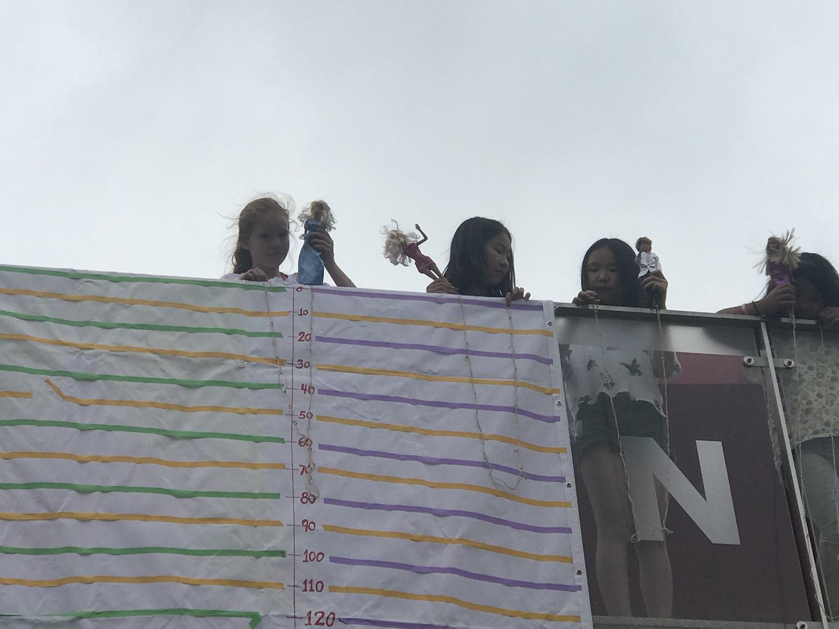 catyrmath's tweet photo. How many rubber bands do we need for Barbie to bungee jump without hitting the ground? Real math @SASchina @EricPaci @SusanNegley @ddmeyer #nctm https://t.co/0jixEDzM0d