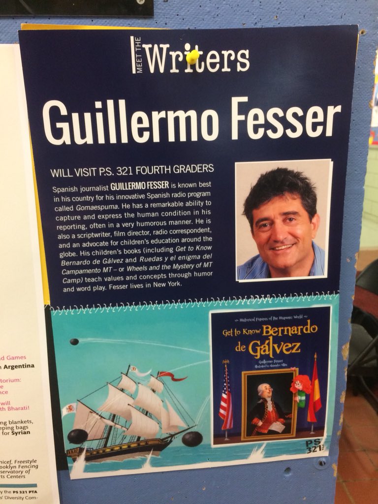 LaurieMansfield's tweet photo. One of my favorite programs at #PS321 in #Brooklyn: Meet the Writers. Today Spanish journalist @guillermofesser encouraged kids to be proud of being bilingual and talked about his book on Revolutionary War hero Bernardo de Galvez. https://t.co/BxkXaIWk5L