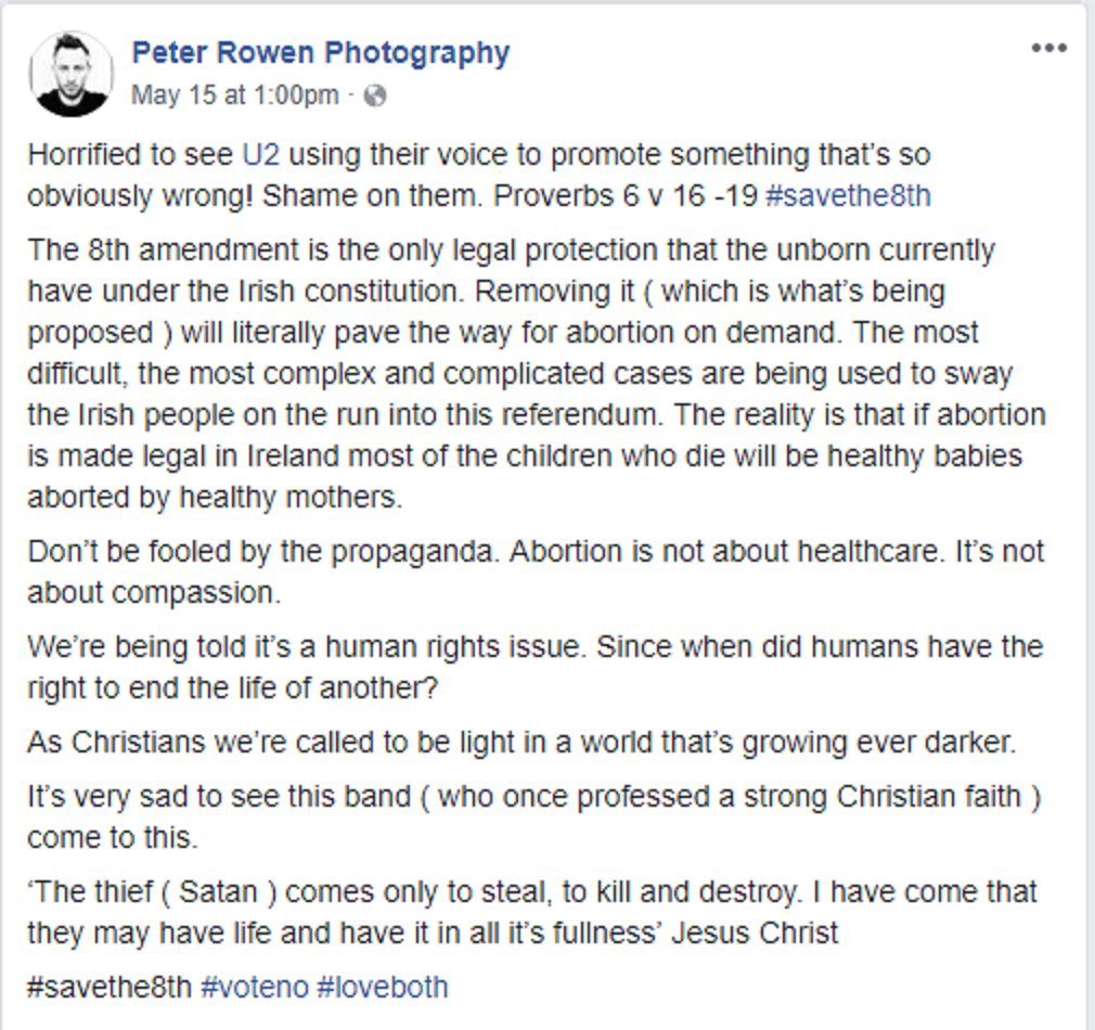 DarleneHBrook's tweet photo. #Ref8

Iconic boy (@peterrowen_) on @U2 album covers slams band for supporting abortion in Ireland https://t.co/PQNQft21hC

#SaveLives #SaveThe8th #LoveBothVoteNO #VoteNo #VoteNoToAbortion #VoteNoToAbortionOnDemand https://t.co/K91NbLYjr4
