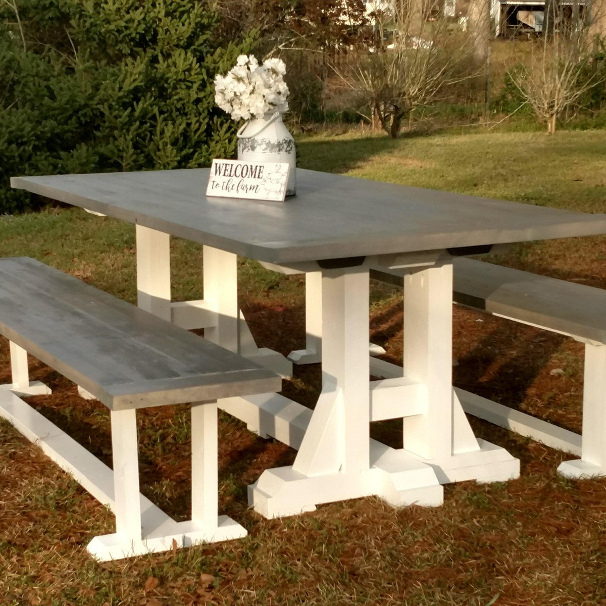 DogwoodWorks's tweet photo. Our most recent farmhouse trestle table! #woodworking #farmhouse #carpentry #beachlife #familyfun #easternnc #LoveThis https://t.co/8QmbmMXohH