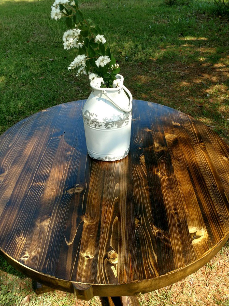 DogwoodWorks's tweet photo. A round table for a client. #woodworking #woodwork #roundtable #carpentry #farmhousestyle #easternnc #darkwalnut #stain https://t.co/utpR3UJbBW
