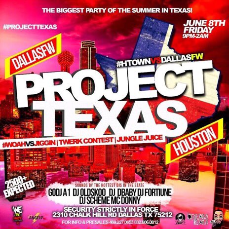 dontrellsteward's tweet photo. The Biggest Party To hit Texas‼️
👉 #ProjectTexas ⚠️ 2500+ Expected 🗣
#DallasFWVsHTown
Friday June 8th 📌
2310 chalk hill Dallas tx 75212
Food+ Drinks + Good Vibes 😎😎
#GetNTherePromotions ✈️
For more info or No wait in line pre sales text or call 469 227 0653 https://t.co/MQpVwPvlIo