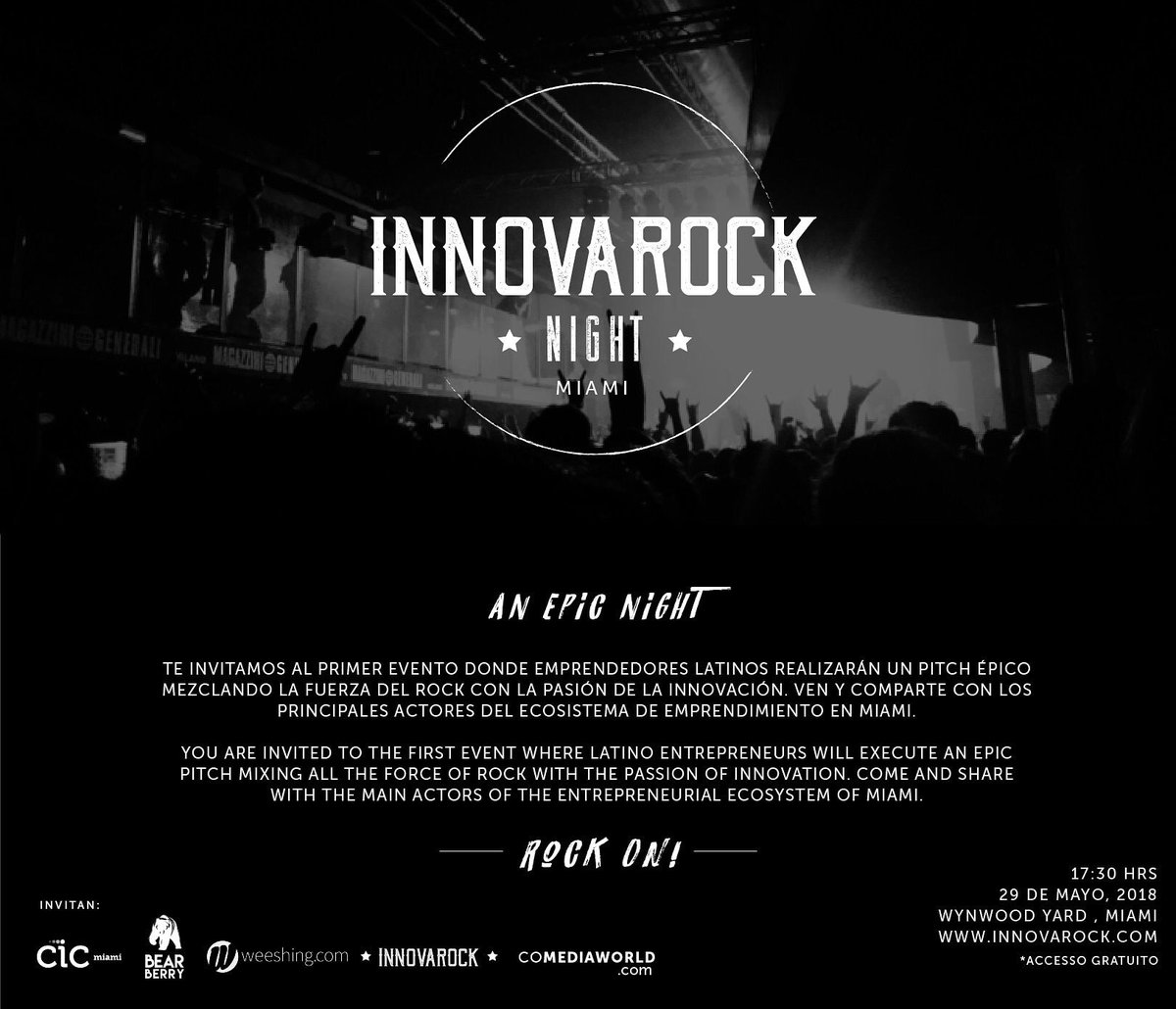 AyalaEvadil's tweet photo. Cuando desde #chile a #miami se exportan procesos #innovadores que elevan el nivel de los conceptos de Pitch 2.0 con metodologías que visibilizan y construyen un #storytelling estamos hablando de  #InnovaRockNIGHT todos invitados en #miami #MiamiBeach #miami #Entrepreneurship https://t.co/yXtz6egjtg