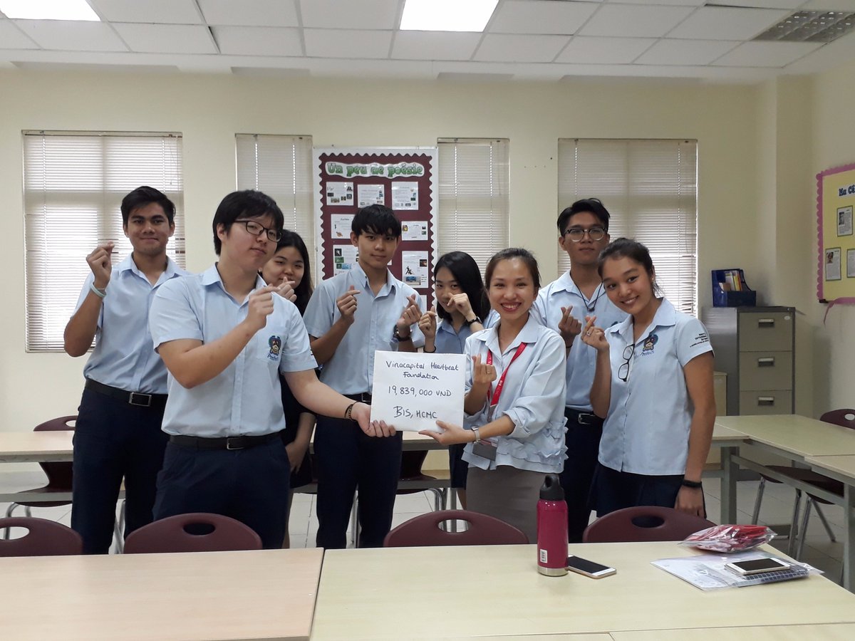 BIS_Community's tweet photo. Well done to the year 12 CAS group who raised awareness and funds for @HeartbeatVN . Yesterday they handed over their donation of 19,839,000 VND which will be spent on a heart surgery for a child with congenital heart defects. #BISHCMC https://t.co/cKQC5c6LON