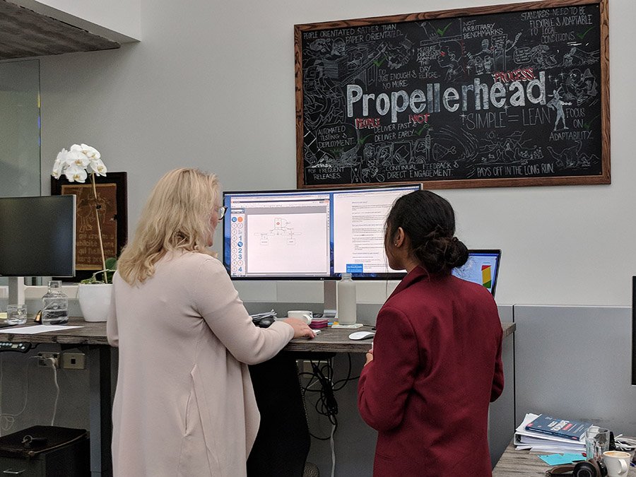 PropellerheadNZ's tweet photo. We loved supporting #shadowtechday today with 3 amazing high-school students! They were mentored by a front-end developer, product owner and senior client strategist, and received wisdom from junior developer Maddie 😊 https://t.co/fHSvibPE0P