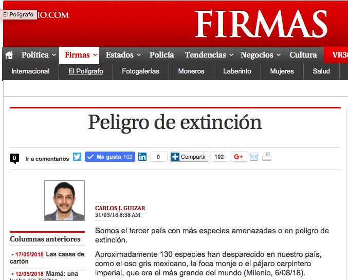 carlosjguizar's tweet photo. En el #DíaDeLaDiversidadBiológica hagamos conciencia que 130 especies han desaparecido en México y que somos el tercer país con más especies amenazadas o en #PeligroDeExtinción como la #VaquitaMarina
⬇️⬇️
https://t.co/W5gQZfm3HW https://t.co/dgip18AXms