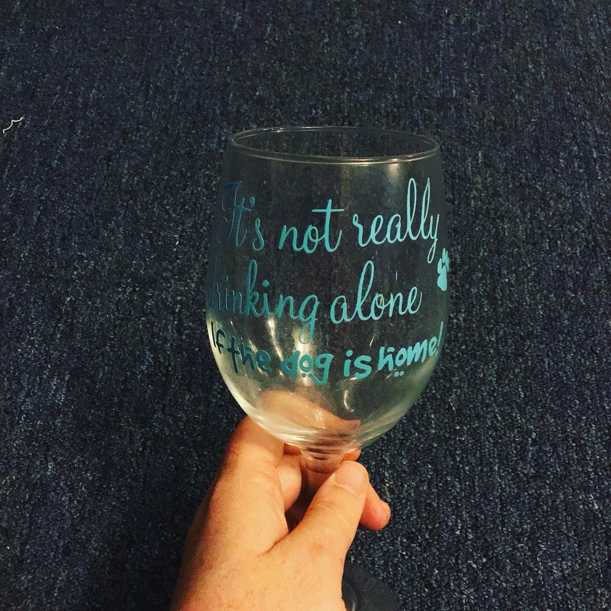 It’s not really drinking alone, if the dog is home 🏠 #wine #wineanddogs #wineglass #customorder