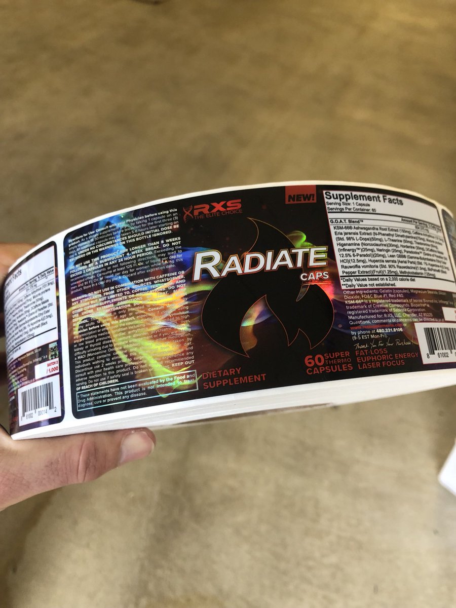 Monte_RXS's tweet photo. Fresh labels. Fresh batch. Radiate AF. #🔥 #rxssupplements #radiate https://t.co/iua3iRjTeK