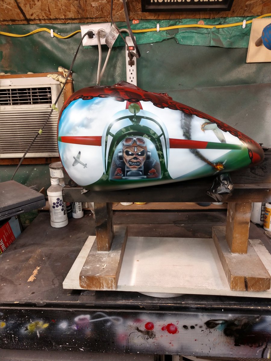 airbrushertony's tweet photo. Gas tank is all painted up! Next up is some clear coat. #airbrushart #airbrushpainting #customart #custompaint #harleydavidson #iwata #wickedcolors #autoaircolors #candy2o #ironmaiden #eddie #skulls #middleofnowherestudio https://t.co/0X4BQZBeu6