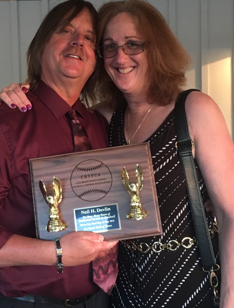 Great fun &amp; honor to emcee Colo HS Baseball Umpires Assn HOF banquet. Congratulations to inductees: Myran Dunker &amp; <a href="/neildevlin/">Neil Devlin</a>. Devlin’s wife Holly attended the festivities. Devlin’s a legend in Colo HS sports!@mullenathletics <a href="/CHSAANow/">CHSAANow</a> <a href="/CETSports/">CET Sports</a> #copreps