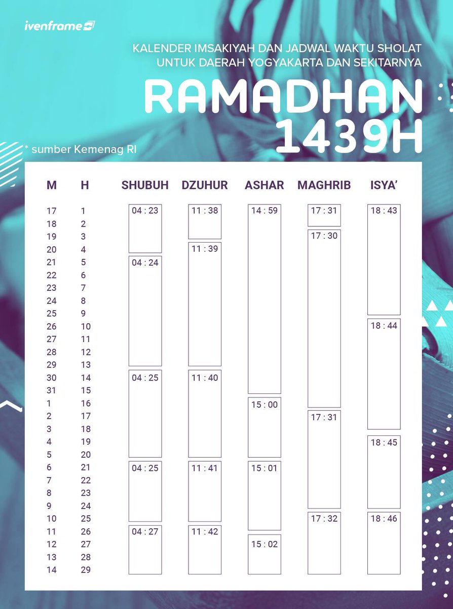 ivenframe's tweet image. Kalender Imsakiyah&amp;amp;Jadwal Solat Yogyakarta dan sekitarnya Ramadhan 1493 H 🖐 Selamat menunaikan ibadah Puasa.
