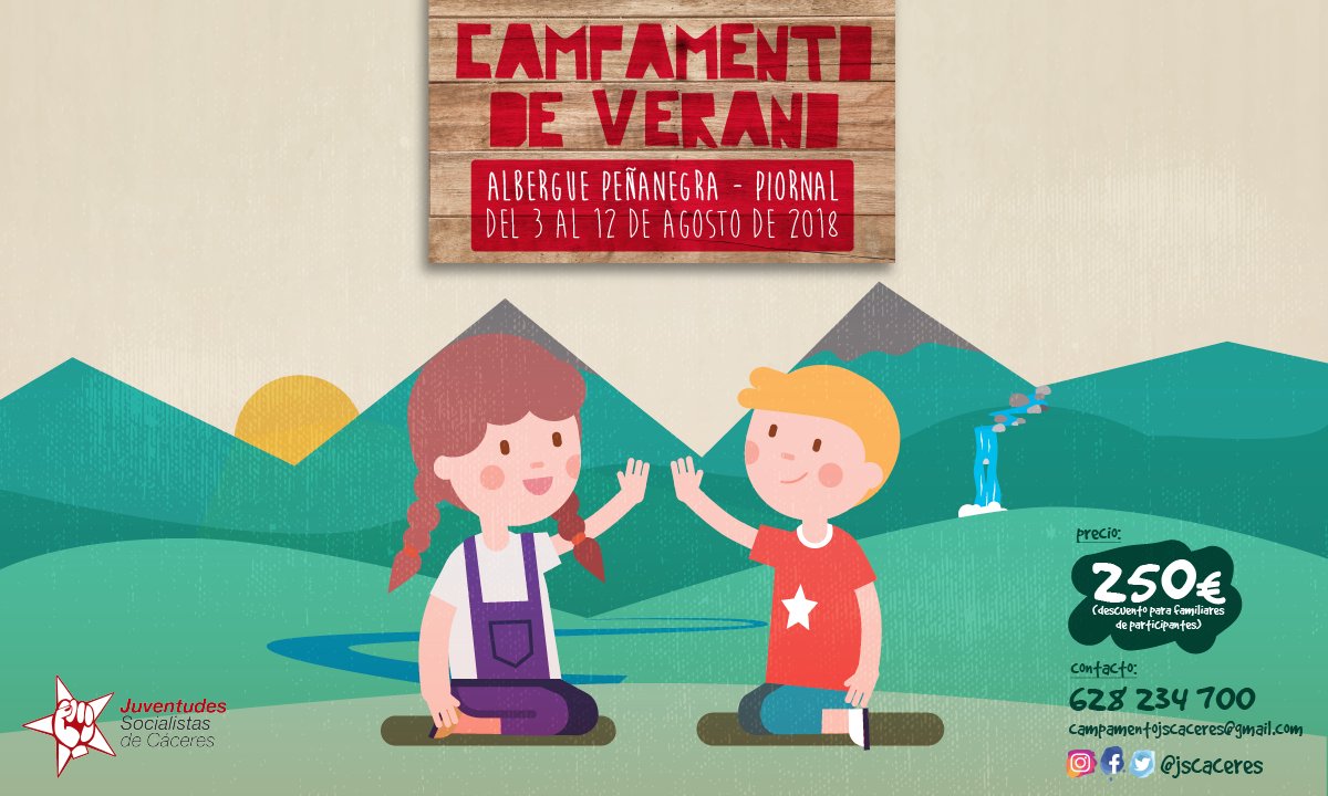 PSOEC's tweet photo. 👉 Campamento de verano organizado por las @jscaceres . No te lo pierdas🌹✊ https://t.co/Tyca9ClrOk