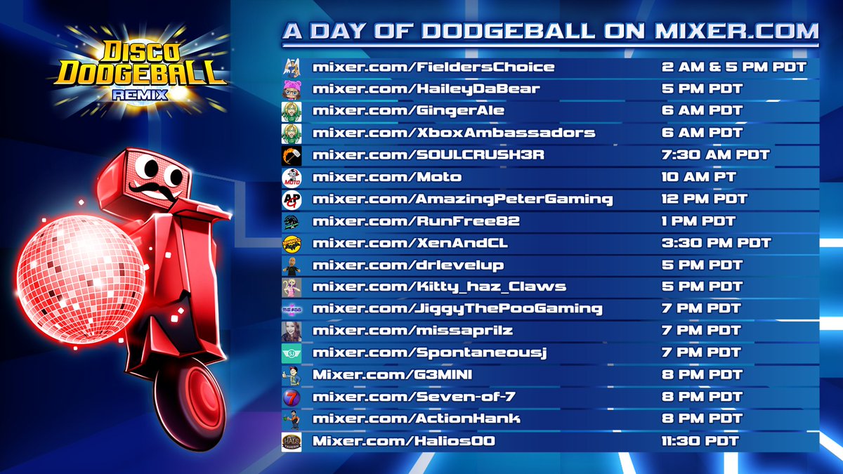 DiscoDodgeball's tweet image. Kickin' off Day of Dodgeball with @fieldersonmixer. Tune in all day on @WatchMixer for some #DiscoDodgeball! 

mixer.com/FieldersChoice