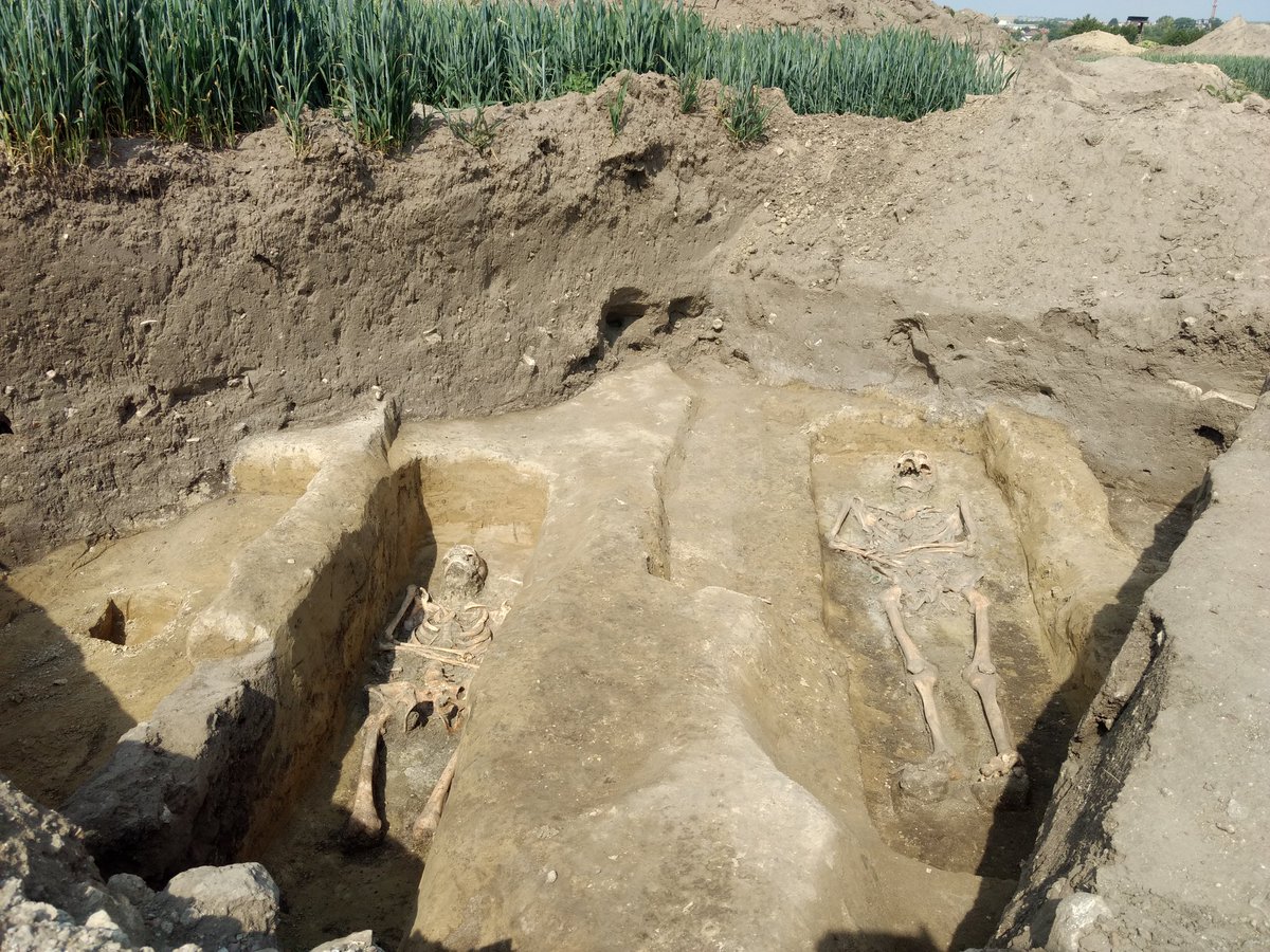 OPuczok's tweet photo. Základy středověké vesnice s kostelem a stovkami hrobů našli archeologové při záchranném výzkumu u Velkých Pavlovic. Místem totiž prochází opravovaný plynovod a místo zaniklého sídliště je nutné prozkoumat před příjezdem strojů. Nalezeny byly už třeba stříbrné mince nebo prsten. https://t.co/tG3qvt0Igt