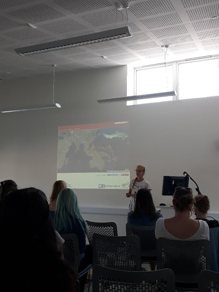 MBAconference18's tweet photo. @seashells_p talks us through her cool citizen science project helping to fill data gaps for leopard sharks in Mozambique #MBA18 https://t.co/awRT1794kQ