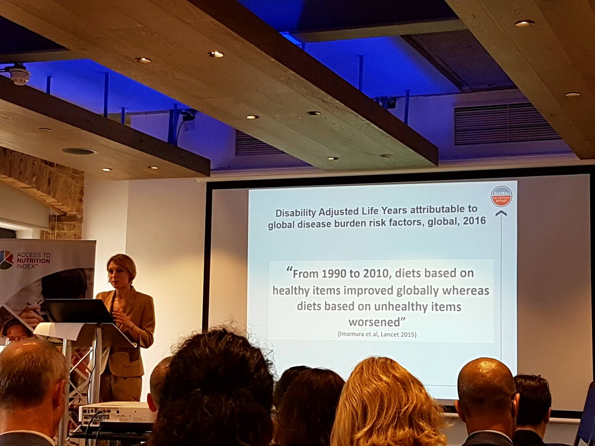 AlexGlobalNut's tweet photo. @CorinnaHawkes at the @ATNIndex 2018 launch mentioning that #HealthyDiets are increasing but not as fast as #UnhealthyDiets, mostly caused by #inequalities #ATNI2018 #Nutrition #Hunger #zerohunger #SDGs #SDG2 https://t.co/NFvF0JwxdM