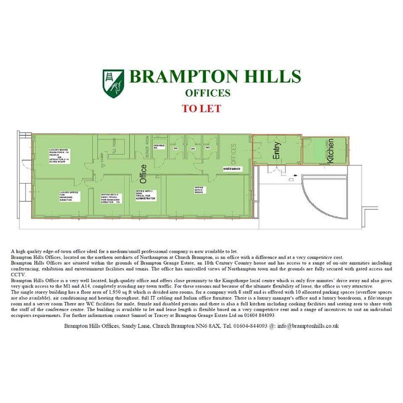 Brampton Grange Offices
• High Standard Quality #Office to Let
• Desirable #CountrysideLocation #Northampton
• 01604 844 717
• 2100 SQF
• Furnished
• A.C. &amp; CCTV
• Ready to Move In
Call 01604 844717 and ask for Sam for more information.
#northampton #business