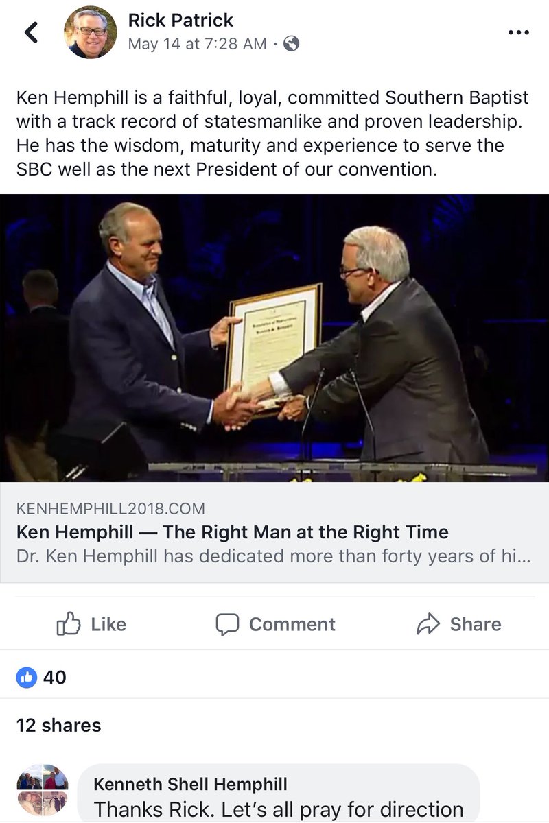 BamaStephen's tweet photo. @jblainey67 How does Dr. Hemphill feel now about the endorsement of “Pastor” #RickPatrick from @fbcsylacauga? How does @AlabamaBaptist feel? How does #Jesus feel? #SBC is shredding its #Gospel witness with this stuff.
#SBC18 #Alabama https://t.co/gwM6uMlQ1C