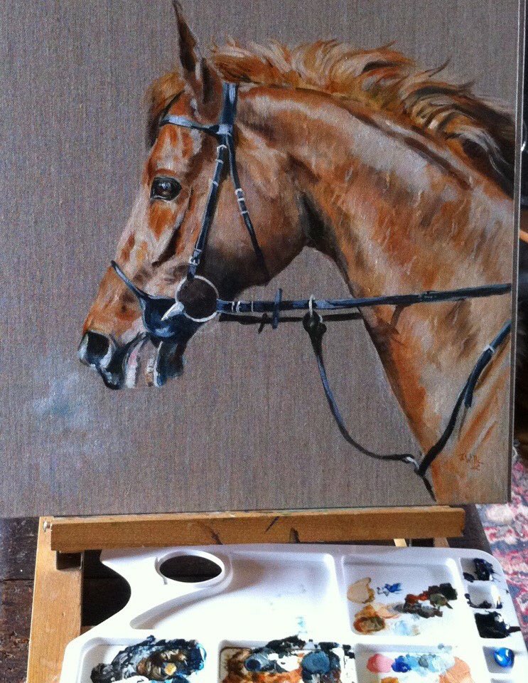 Oil@on natural linen 40x40cm . Herostatus . From a visit to Middleham Moor  #oilonlinen  #equineartist  #racehorse