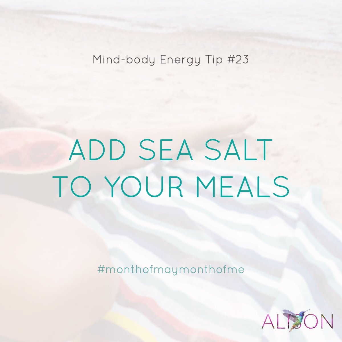 HealthyAli's tweet photo. Day 23: Add Sea Salt To Your Meals

Sea salt can contain up to 75 minerals and trace minerals that are needed for optimum cellular function.

For more tips and to download my Free Guide to Eating With Pleasure, visit https://t.co/ClrU2JDG4d

#monthofmaymonthofme
#may #monthofme https://t.co/BKl9alZWOs
