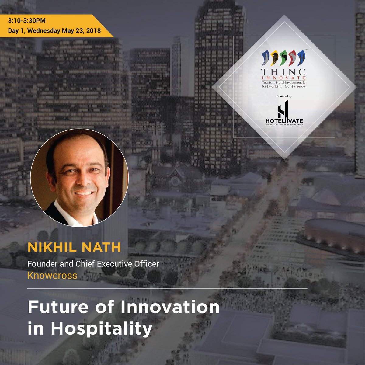 Hotelivate's tweet photo. @nnknowcross , Founder of @Knowacross shares his ideas and views on the Future of Innovation in Hospitality at the THINC INNOVATE.

#THINC2018 https://t.co/HO9Hid4wpZ