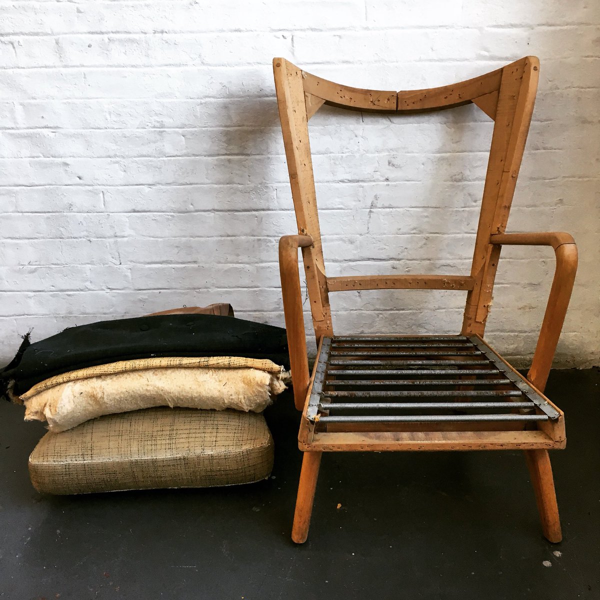 south_rachael's tweet photo. Hello Bambino! Next on the bench Bambino Chair designed in the 1940s by Howard Keith. British design classic! #strippeddown #bambinochair #howardkeith #upholstery https://t.co/s89un5VE5X