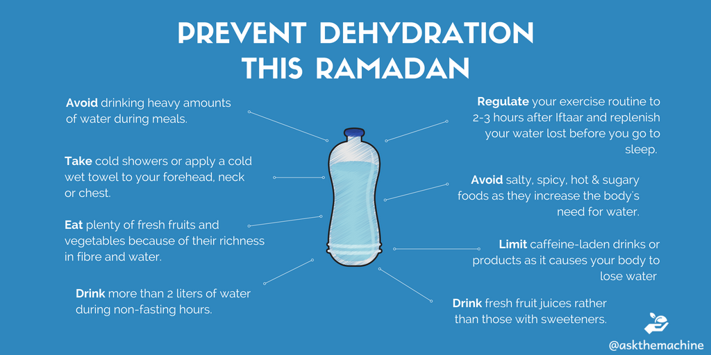 Mig selv forklare løn Ali Imran on Twitter: "Take care of yourselves this Ramadan. #RamadanTips # dehydration #hydration #Heatwave #HeatStroke #tips #Sehri #iftaar #roza  #Fasting #fastingtips https://t.co/KIwvMcB7Vr" / Twitter