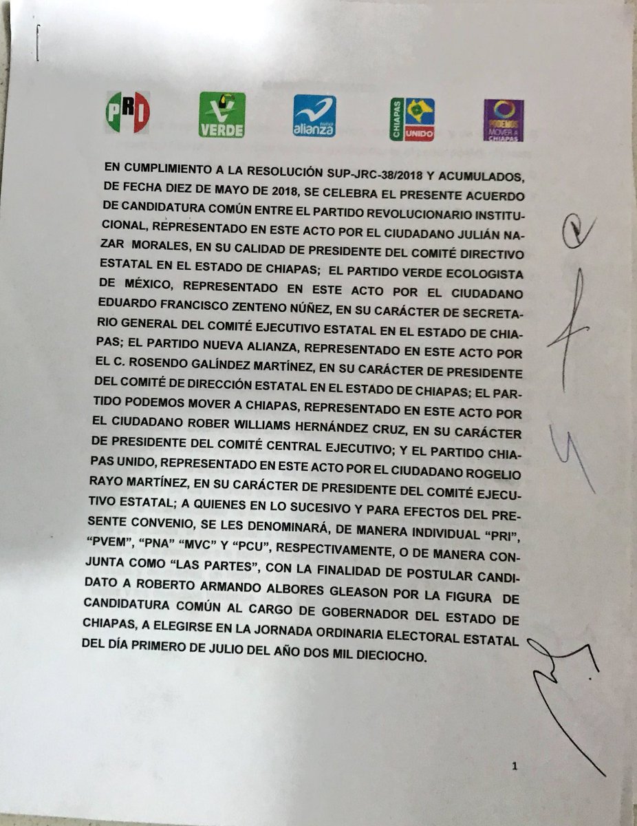 ChiapasPRI's tweet photo. El @IEPCChiapas  firmó y selló de recibido el convenio de la candidatura común de @ralbores presentado por PRI, PVEM, NA, CHU y PMCH https://t.co/qRELO7miQY