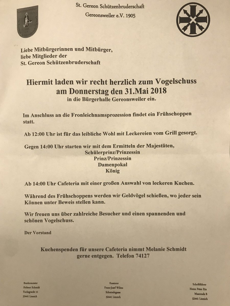 #Vogelschuss Gereonsweiler