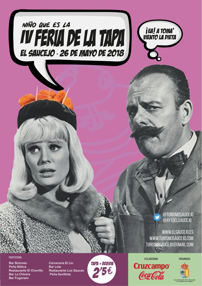 ¡¡ YA TENEMOS LAS TAPAS PARTICIPANTES EN LA IV FERIA DE LA TAPA !!! NO TE LA PIERDAS ESTE SÁBADO 26 DE MAYO A PARTIR DE LAS 13:00 H !! <a href="/prodetur/">Prodetur DipuSevilla</a> <a href="/DIPUSEVI/">Diputación de Sevilla</a> <a href="/aytoelsaucejo/">Ayto El Saucejo, SE</a> <a href="/malojavio/">Cultura El Saucejo</a> turismosaucejo.com/2018/05/18/ya-…