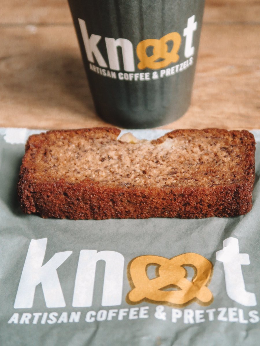 Good food = Good mood.  Swing by one of our stores and pick yourself up a slice of our gluten free/dairy free banana bread. It's guaranteed to improve your mood! #knotpretzels #glutenfree