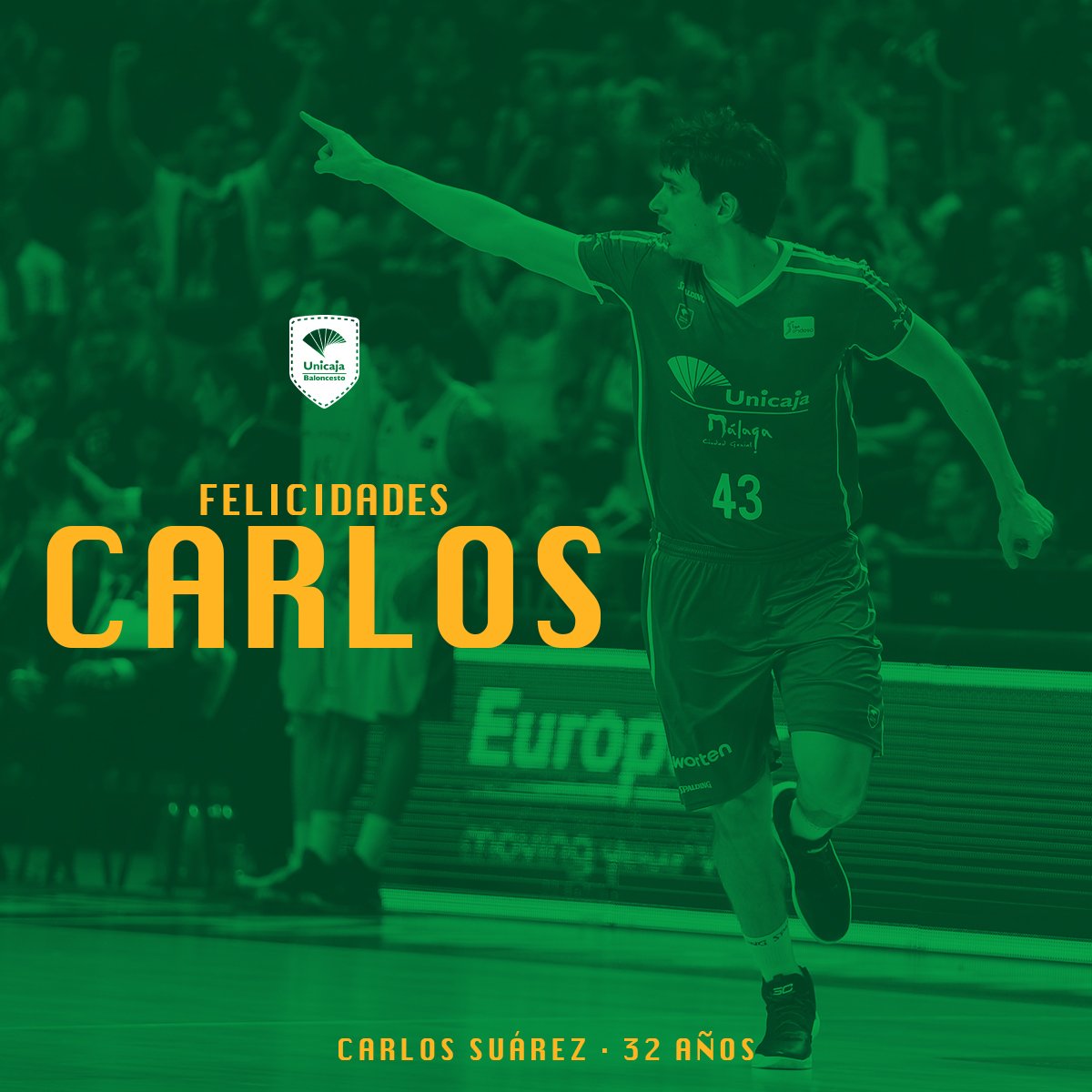unicajaCB's tweet photo. ‼Hoy es fiesta local en #Aranjuez 😜
🎂Es el cumpleaños de su futuro alcalde y nuestro actual capitán
🎁 ¡32 primaveras de @CarlosSuarezWeb! #FelicidadesCarlosSuárez
💚💜💪 #YoSoyDelUnicaja https://t.co/sapwOwb50V