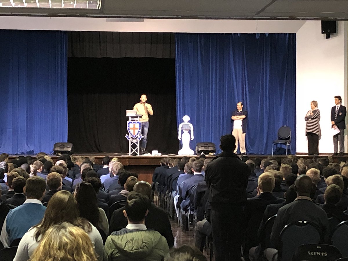 Peppa the humanoid robot in chapel today <a href="/ststithians/">St Stithians College</a> <a href="/zasaintsbc/">Boys' College</a> taking questions and interacting with students. #Robotics