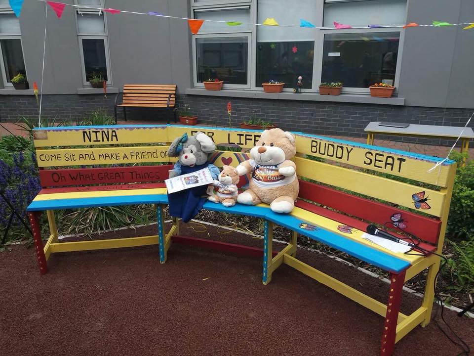 AoifeCns's tweet photo. What a wonderful day we had yesterday! Nina for Life presented us with a beautiful Buddy Bench for our yard. Thank you to all the men at the Glenview Men Shed in Tallaght for making the Buddy Bench! #ninaforlife #frendshipweek @IrishSheds @cnsireland https://t.co/GFJNZB7aJh