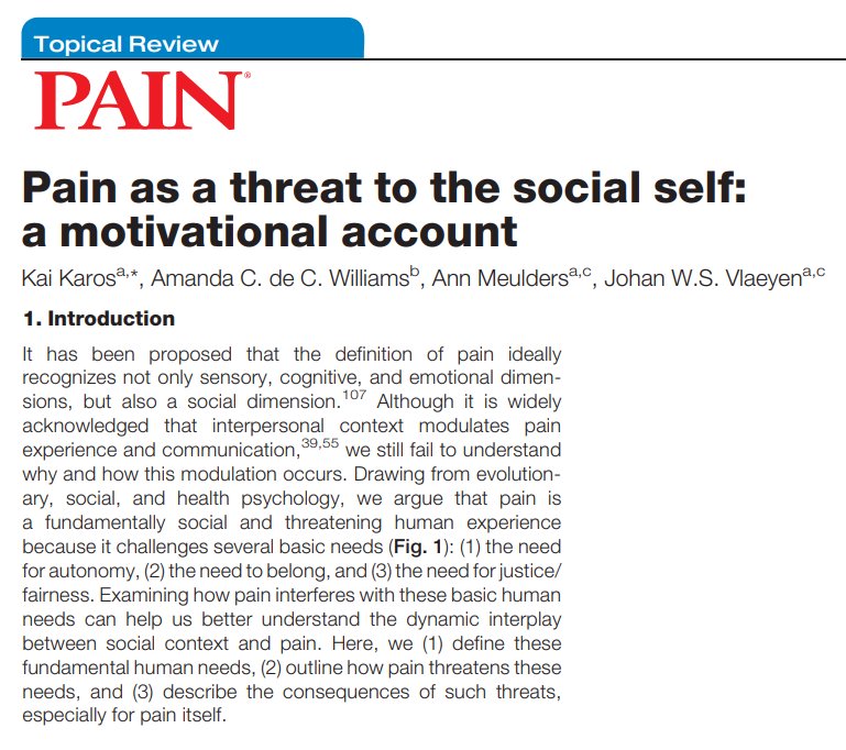 KaiKaros's tweet photo. I am very excited and proud to share our topical #review in @PAINthejournal: #Pain as a threat to the #social self @IASPPAIN @meuldersann @ACdeCWilliams @JohannesVlaeyen https://t.co/k3RvSsB1Z6 https://t.co/mruVTM1tc2